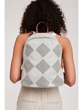 Moda Luxe Light Gray Perforated Diamond Backpack with Brown Trim